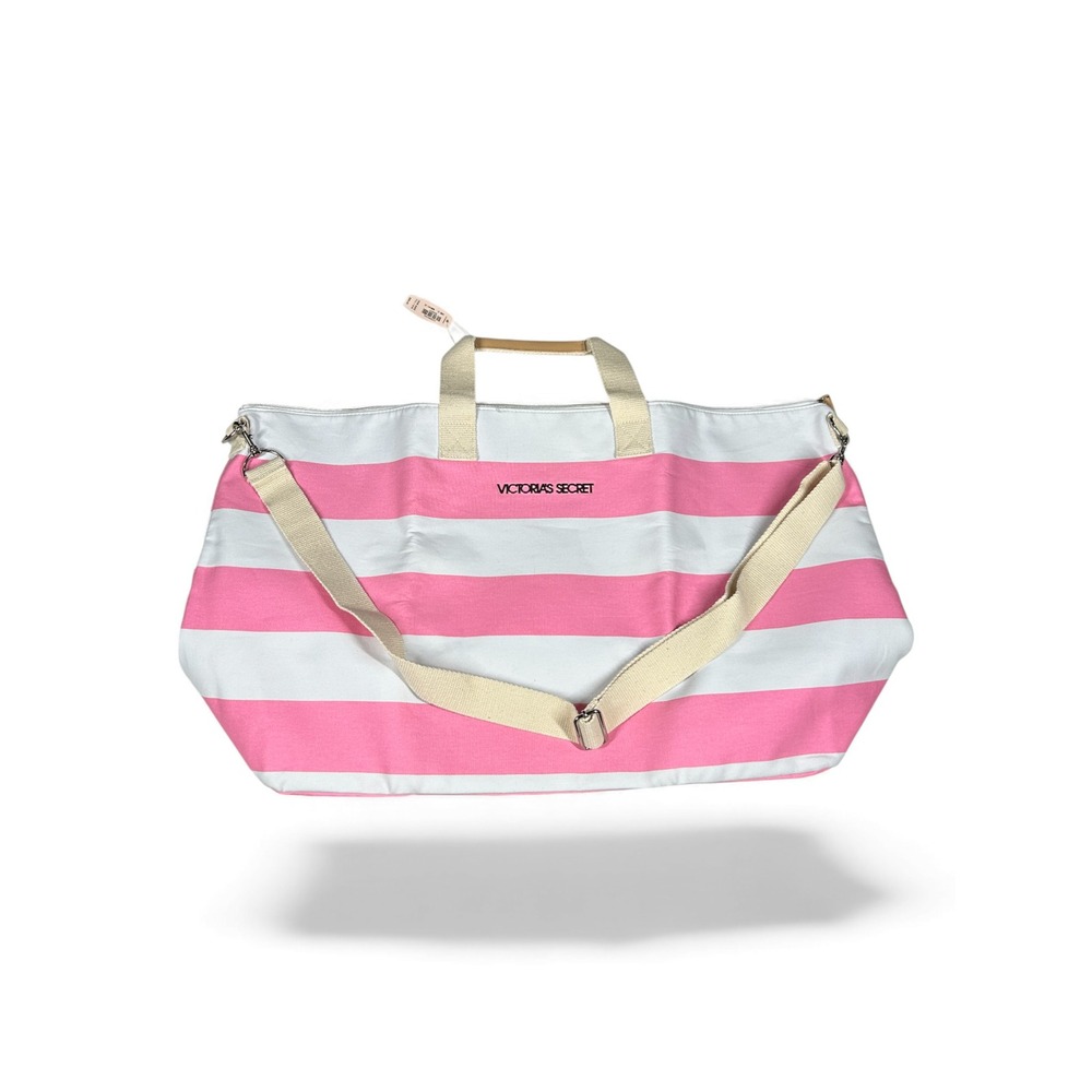 Victoria's Secret Striped Beachโ Bag Tote Duffle Weekend Travel Pink White NWT